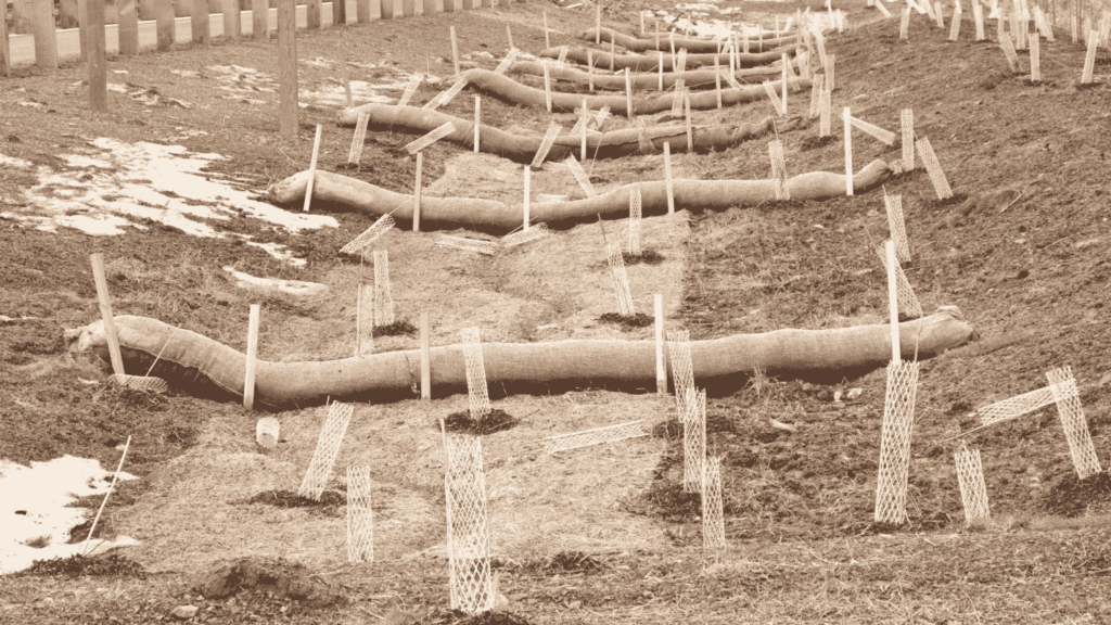 A construction site is laid out with wattles to support erosion control.